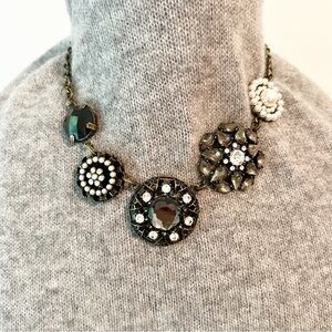 Lia Sophia Curio Antique Gold Tone Statement Necklace Pearl and Crystals 16-19"